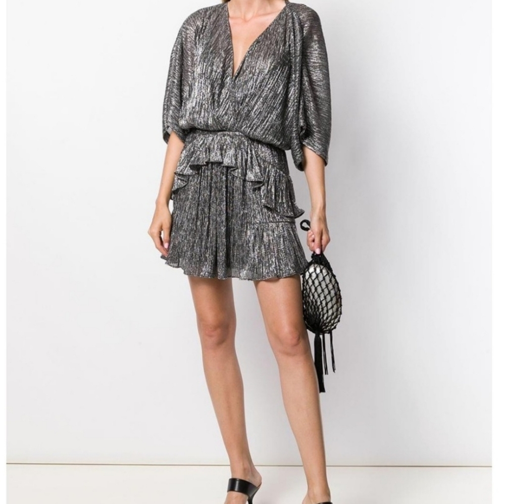 IRO Spina Metallic Ruffle Dolman Sleeve Dress